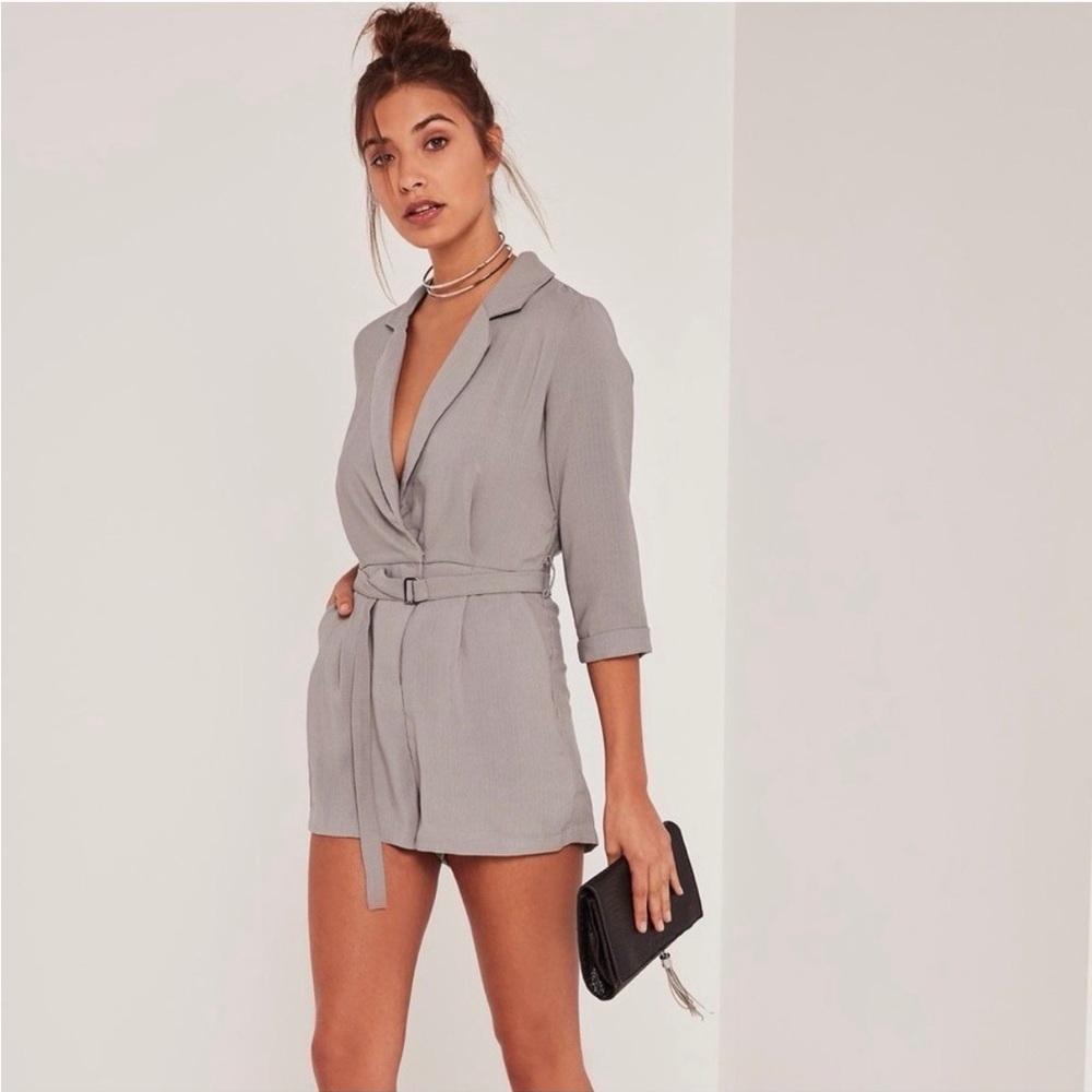 Missguided Light Gray Blazer Romper